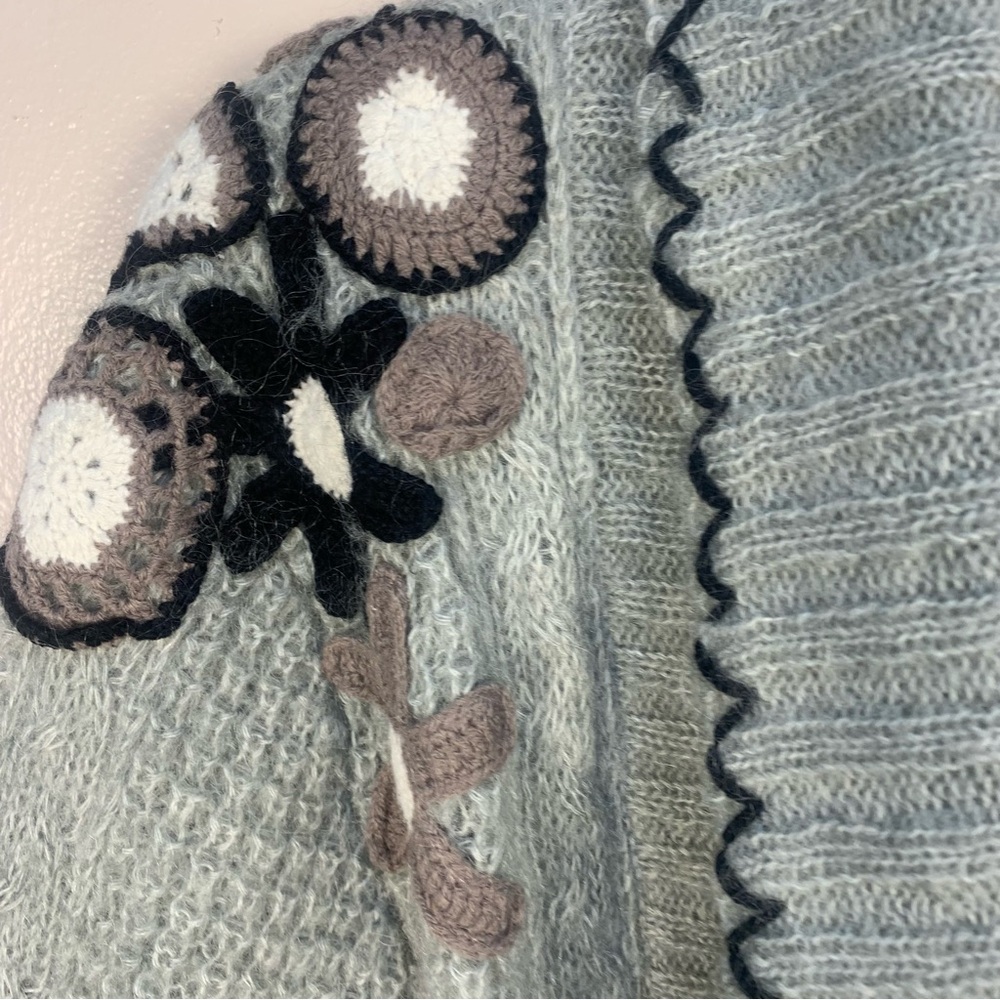 VTG Tally Ho Mohair Floral Appliqué Toggle Button Cardigan Sweater - Picture 5 of 15